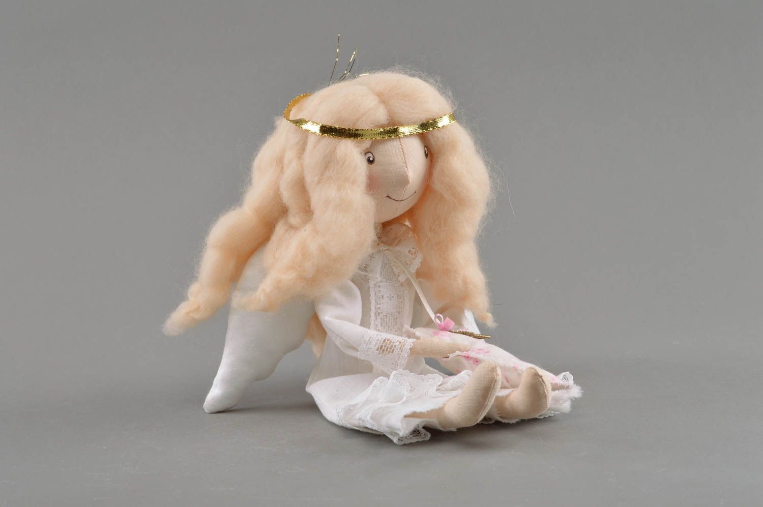 Handmade Designer Puppe Stoff Spielzeug Deko Puppe mit Kissen schön zart grell foto 2