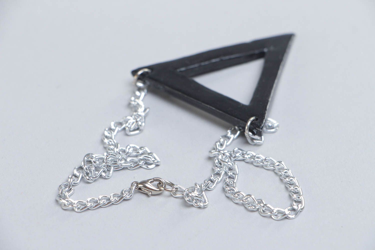 Handmade triangle self-hardening clay neck pendant with chain photo 4