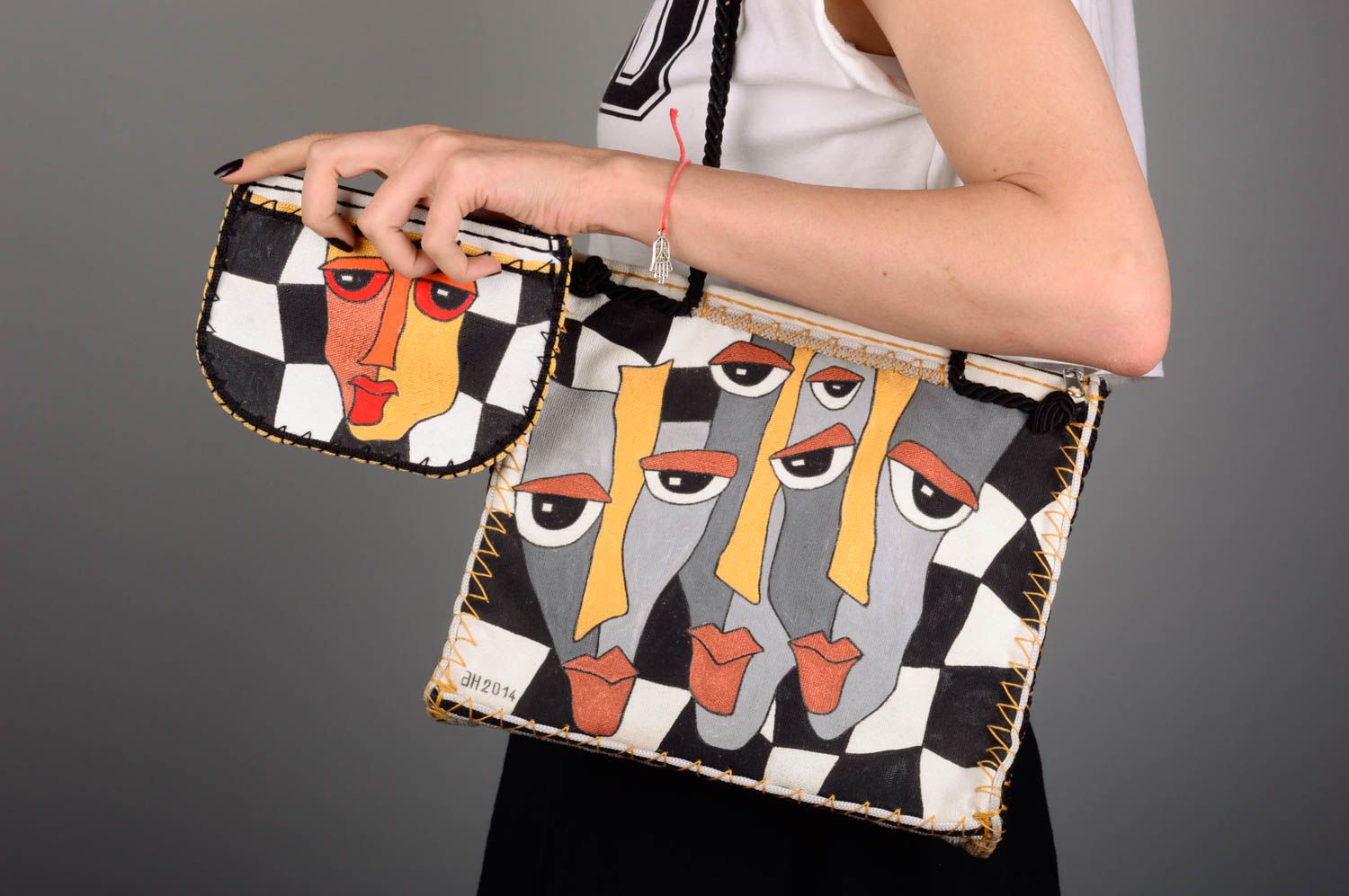 Handmade shoulder bag handmade fabric wallet painted designer purse for women photo 2