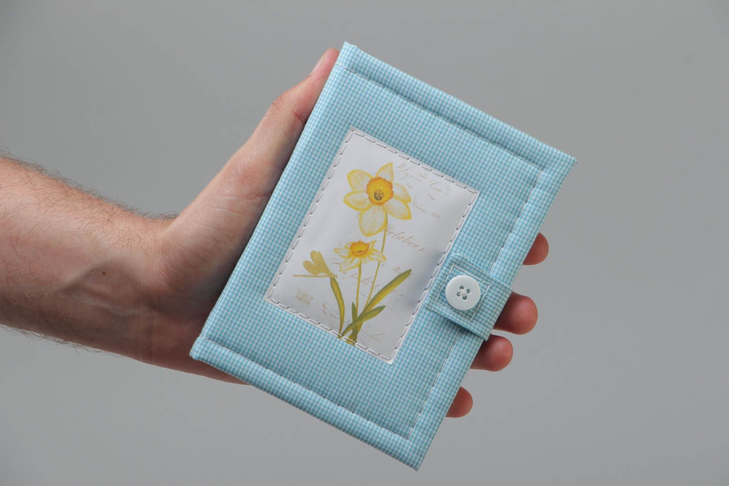 Blue handmade designer notebook with soft fabric cover Narcissus photo 5