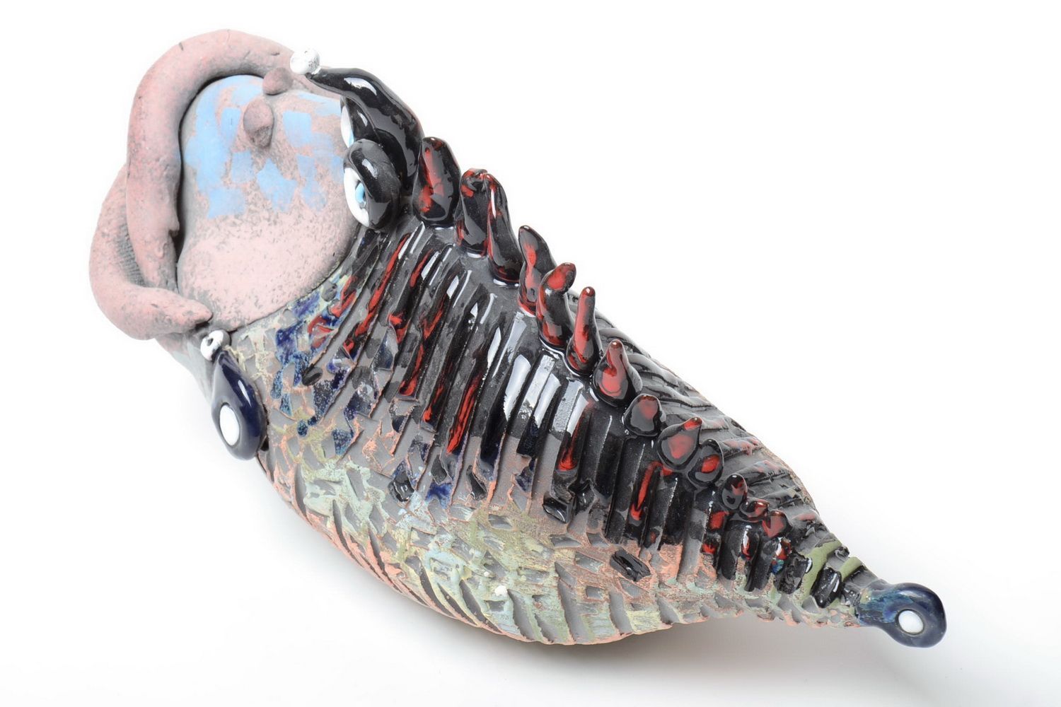 Large handmade ceramic figurine of fish painted with pigments for interior decor photo 3