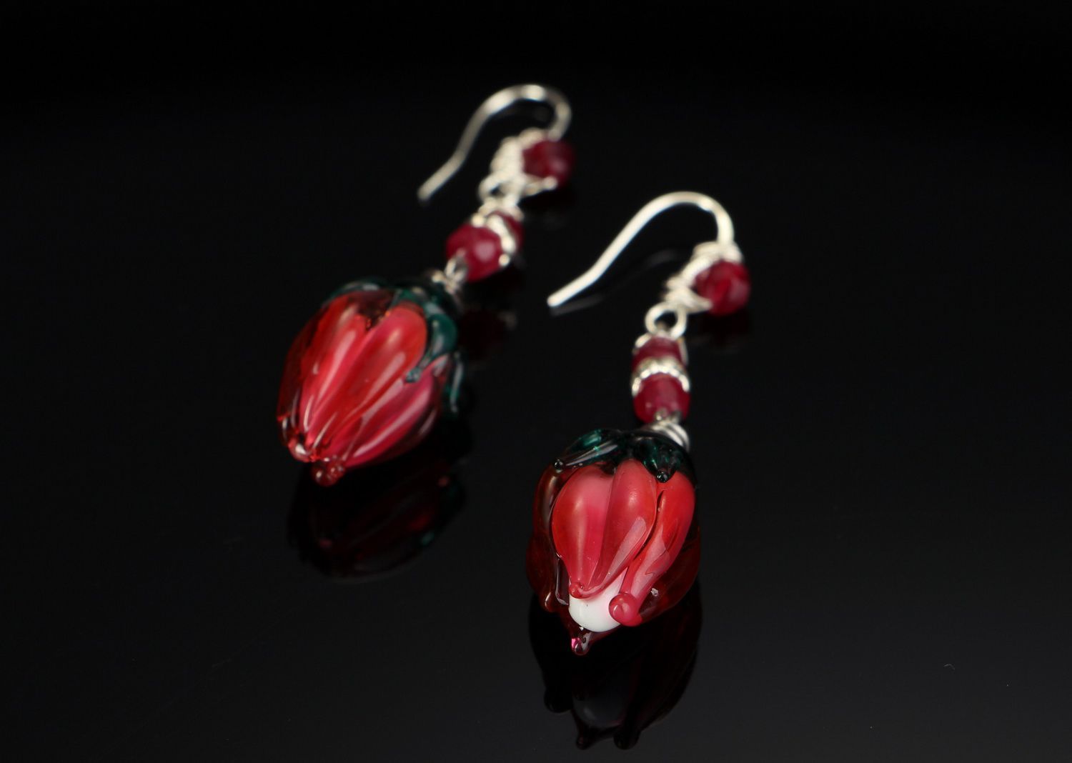 Long earrings with Italian glass Floral placers photo 3