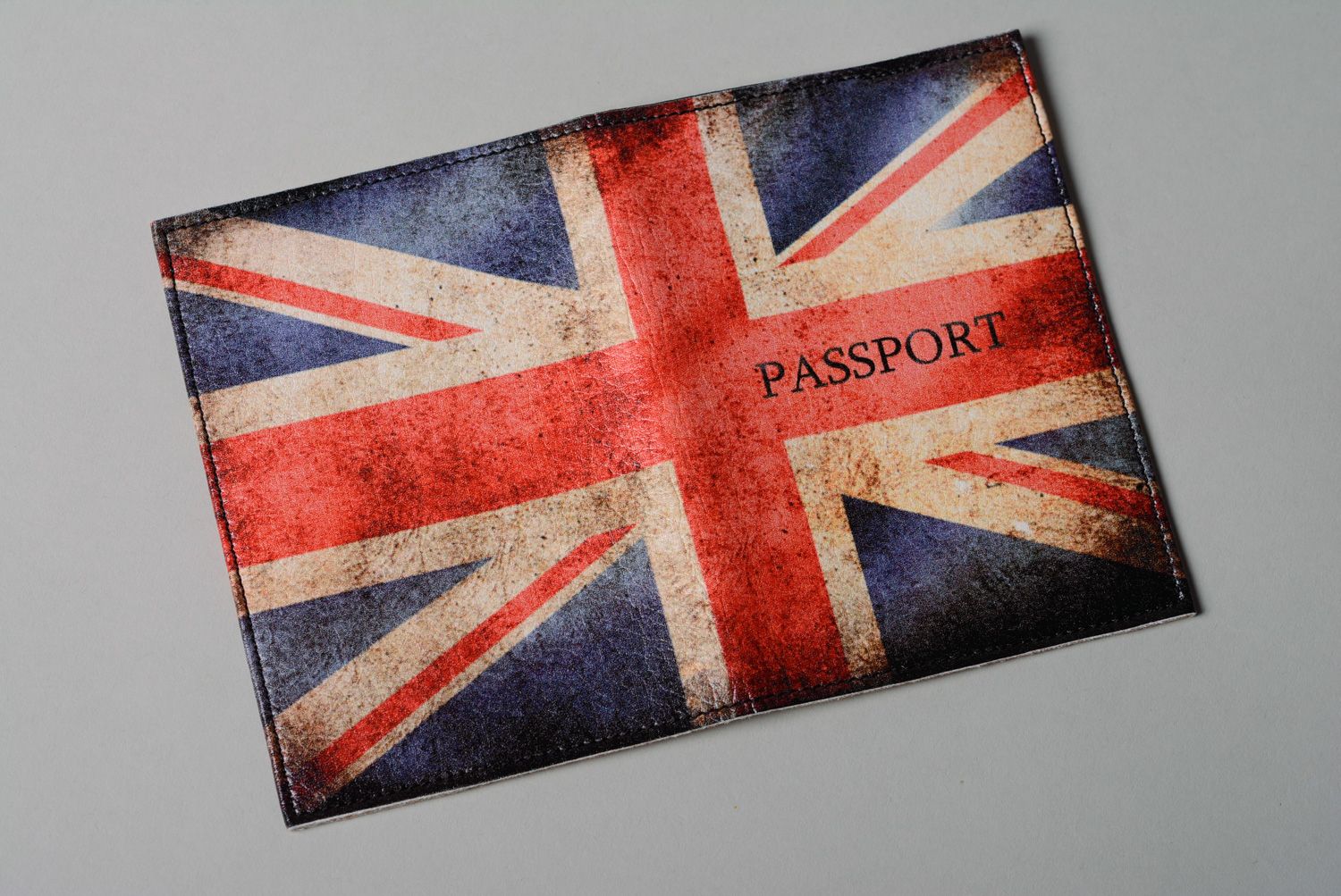 Homemade leather passport cover with print Britain photo 2