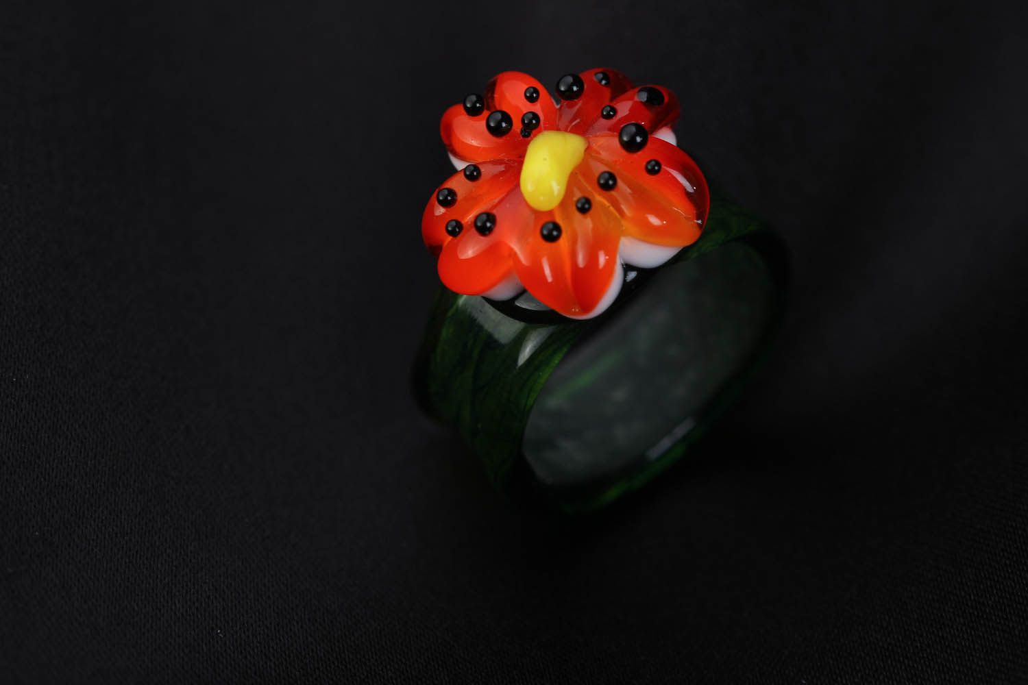 Glass ring made using lampwork technique Lily photo 3