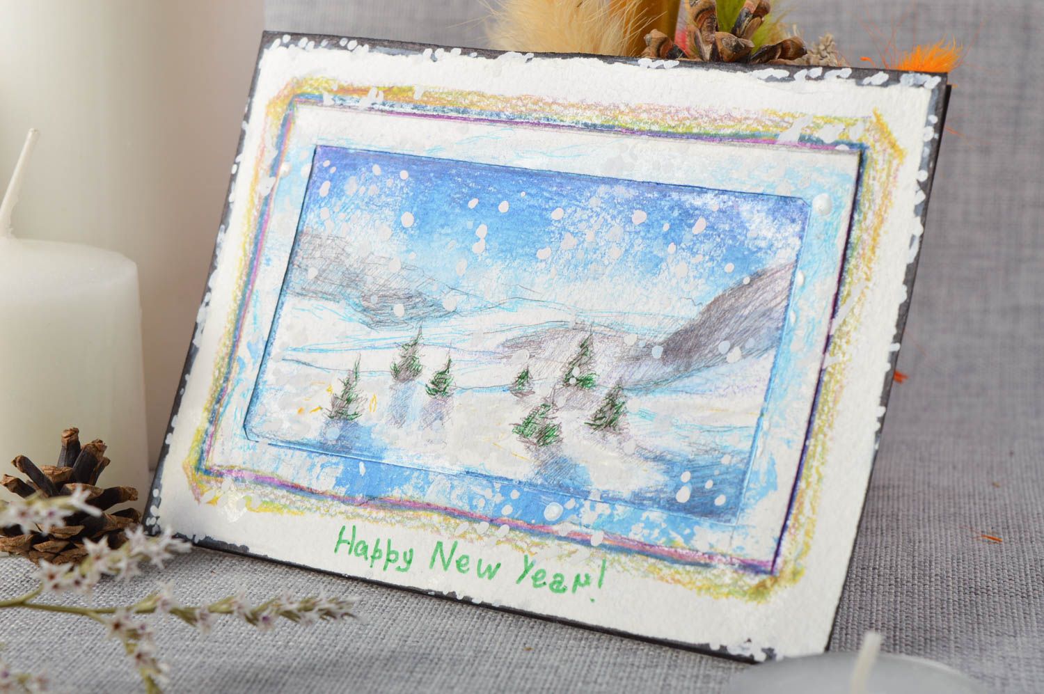 Tarjeta navideña hecha a mano bonita postal de felicitación regalo original foto 1