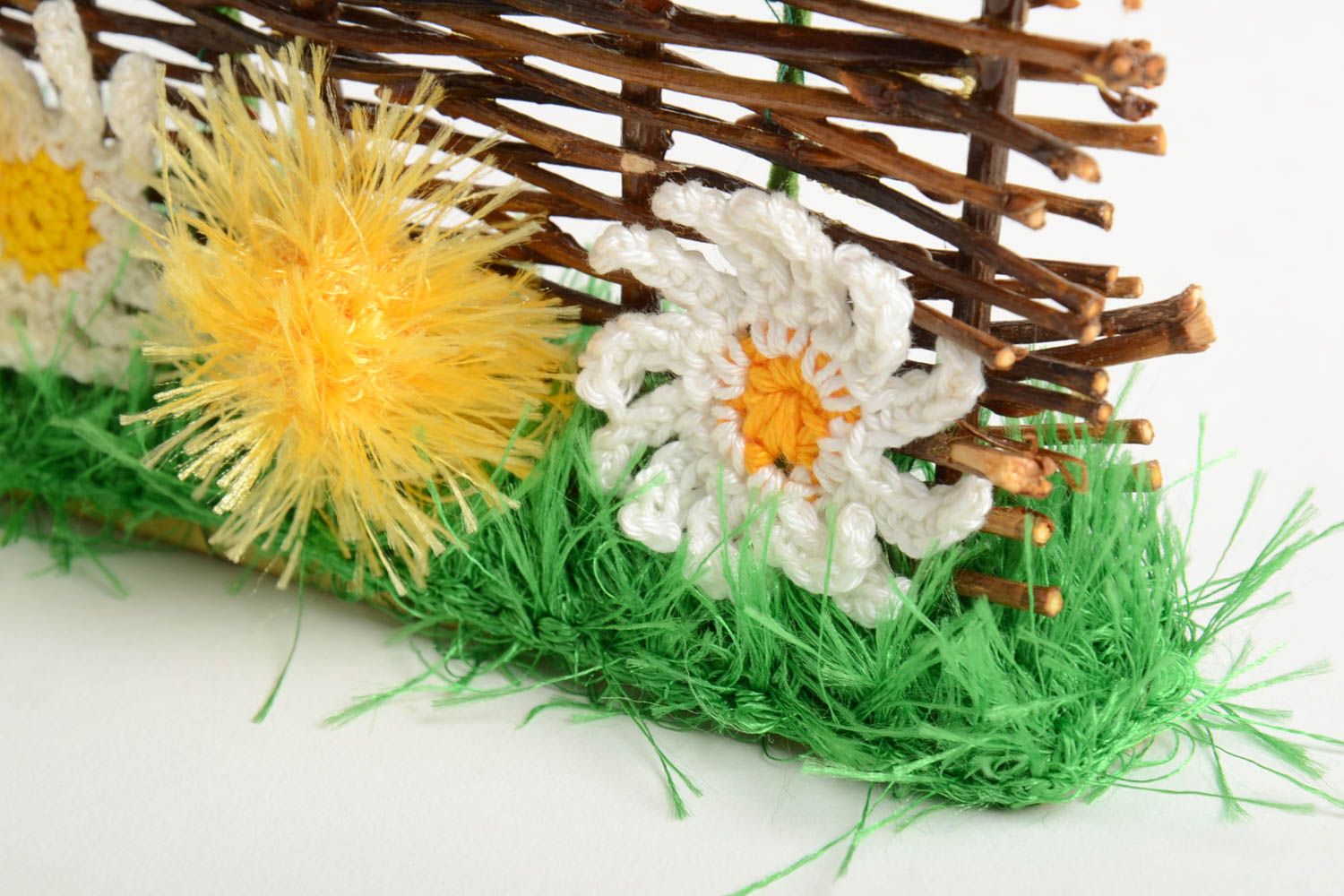 Objet déco fait main Fleurs décoratives tricotées Déco maison Clôture tournesols photo 3