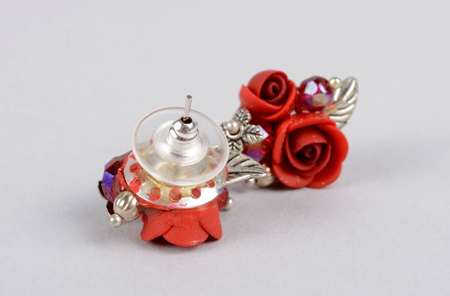Boucles d'oreilles fait main Bijoux de créateurs fleurs rouges Cadeau femme photo 3