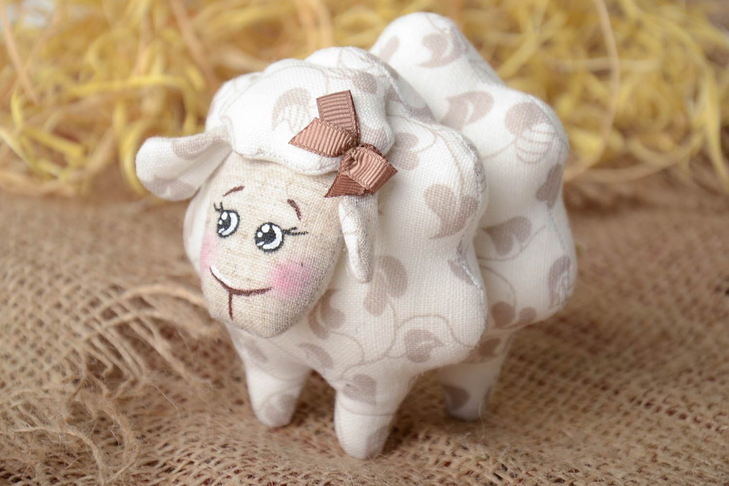 Beautiful nice handmade textile soft toy sheep for interior decor photo 1