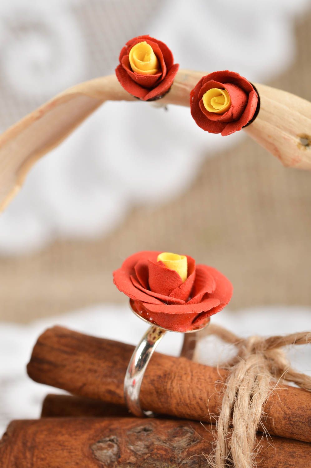 Handmade Ohrringe Juwelier Modeschmuck Blumen Ring Geschenk für Frauen Rosen foto 1