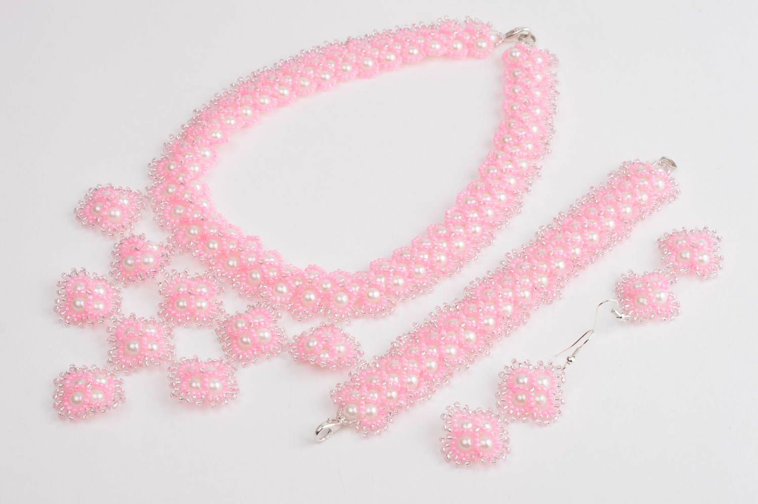 Beautiful handmade jewelry set beaded earrings beaded necklace bracelet designs photo 2