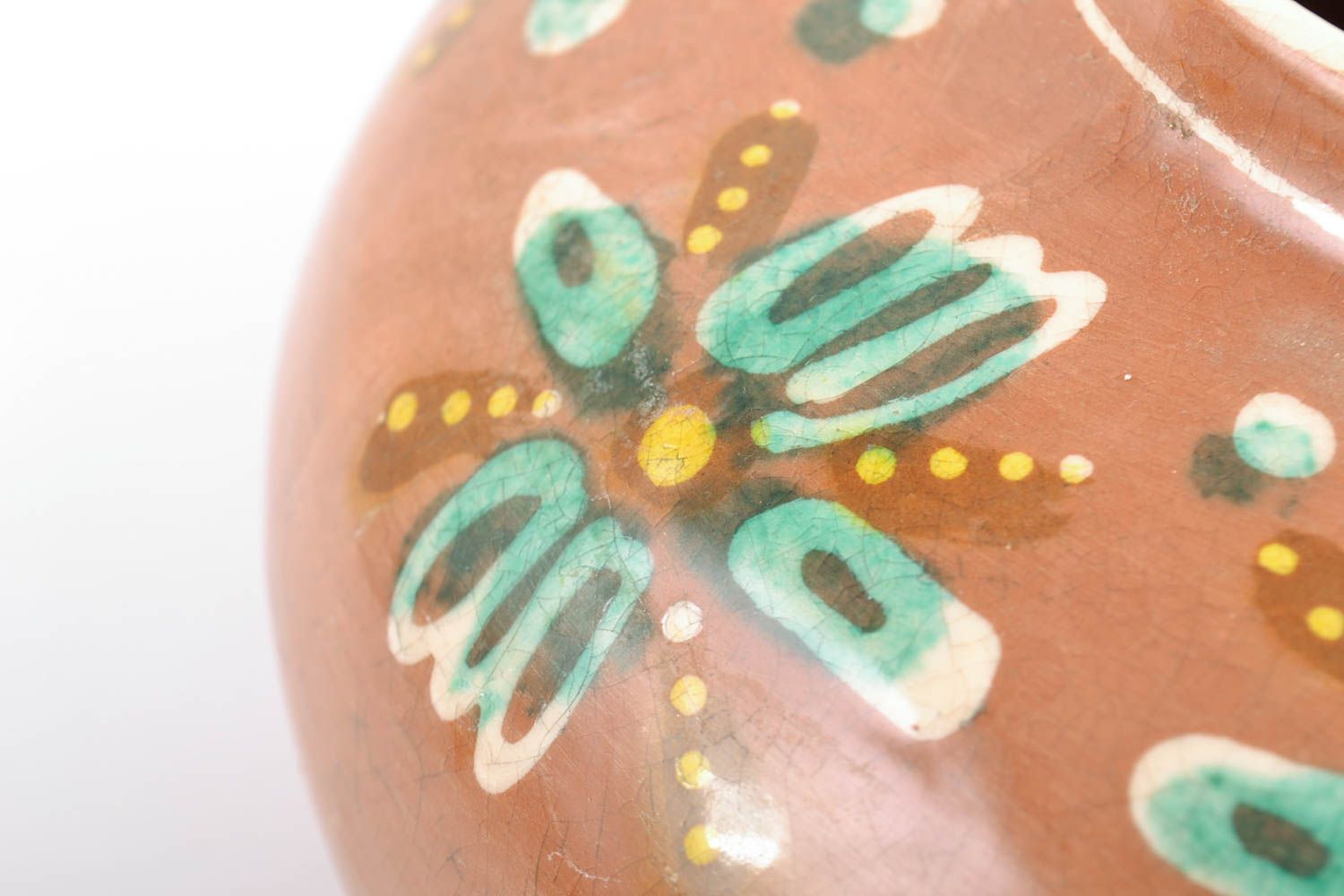 Petit vase en céramique brun peint décoratif pour fleurs fait main original  photo 3