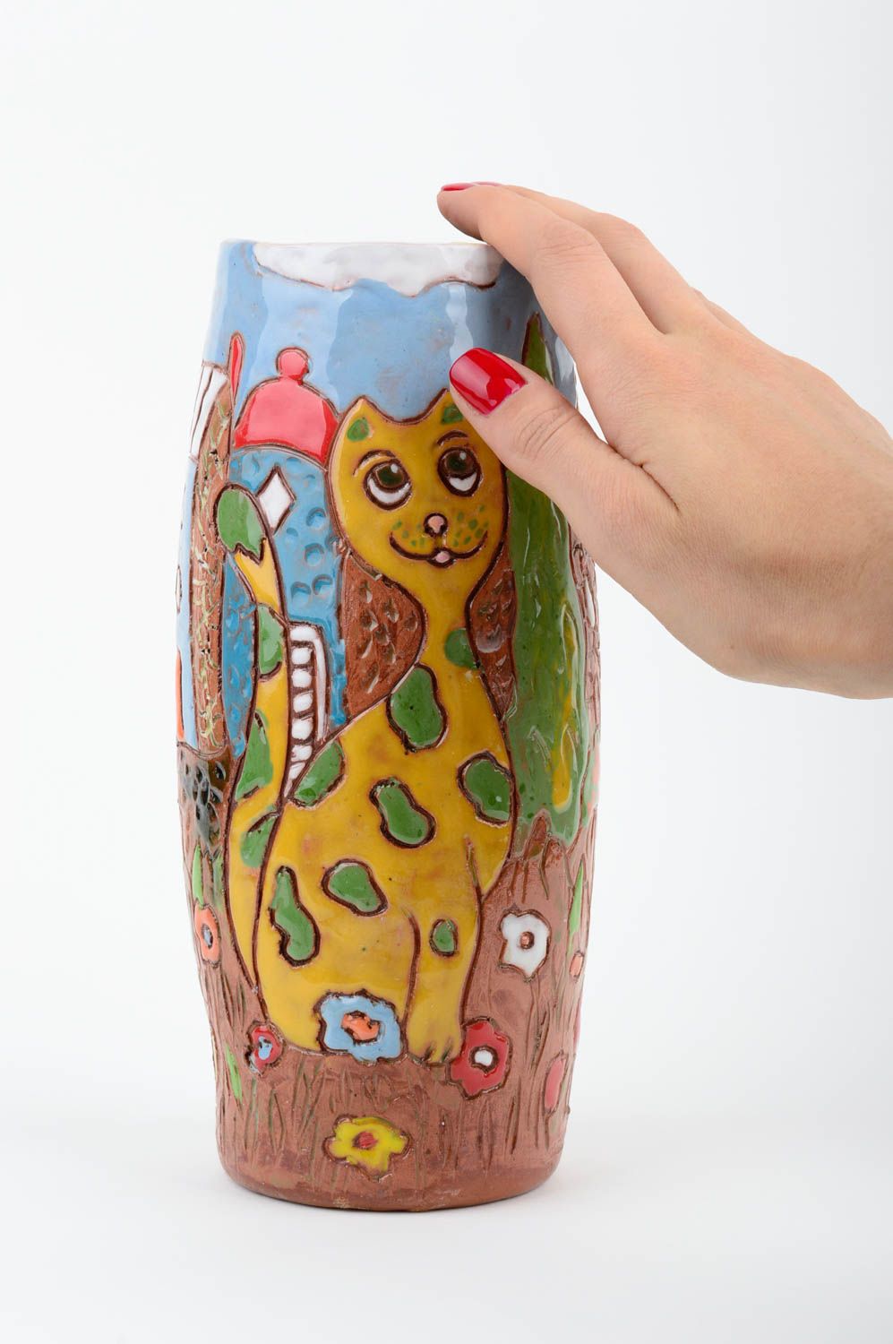 Schöne Vase handmade Dekoration aus Ton moderne Vase originell Deko für Haus foto 2