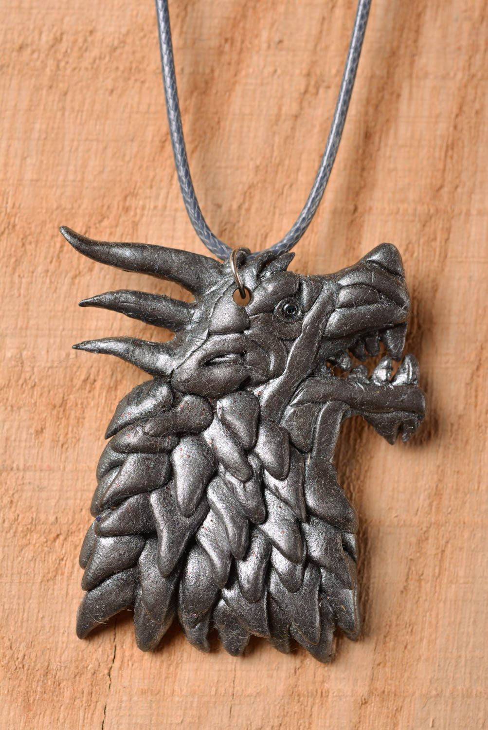 Handmade unique metal necklace polymer clay pendant designer bijouterie present photo 1