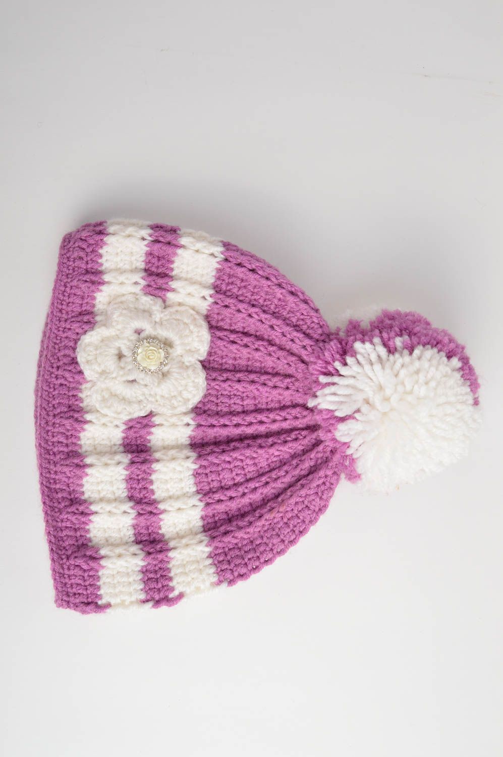 Bonnet tricot fait main Chapeau au crochet Accessoire d'hiver avec pompon photo 3
