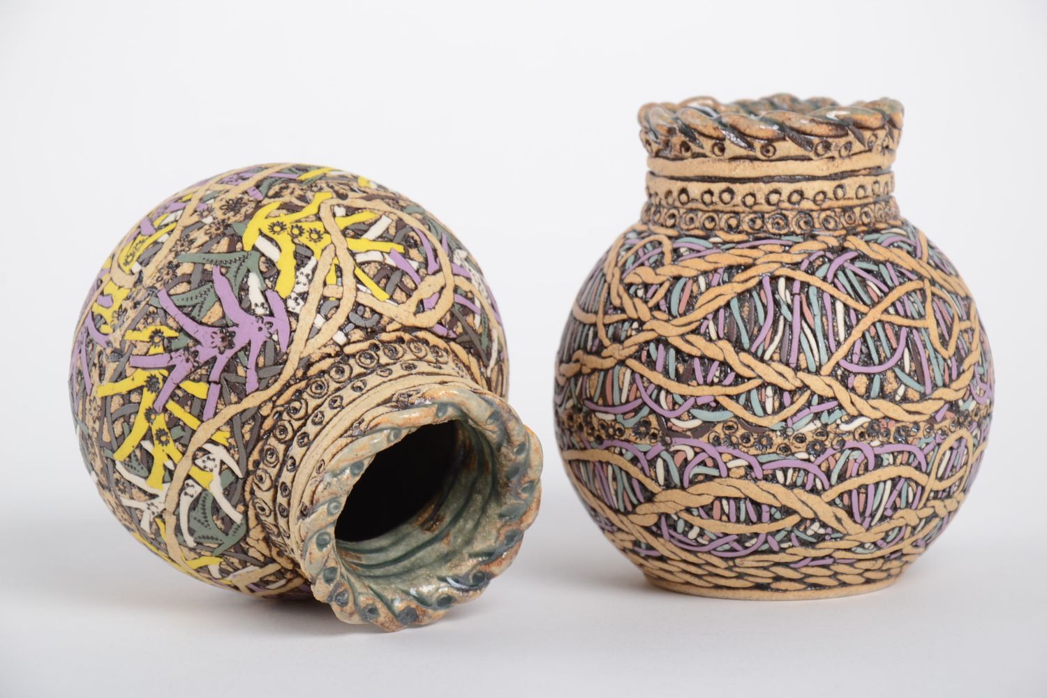2 floreros de cerámica jarrones decorativos hechos a mano diseño de interior foto 3