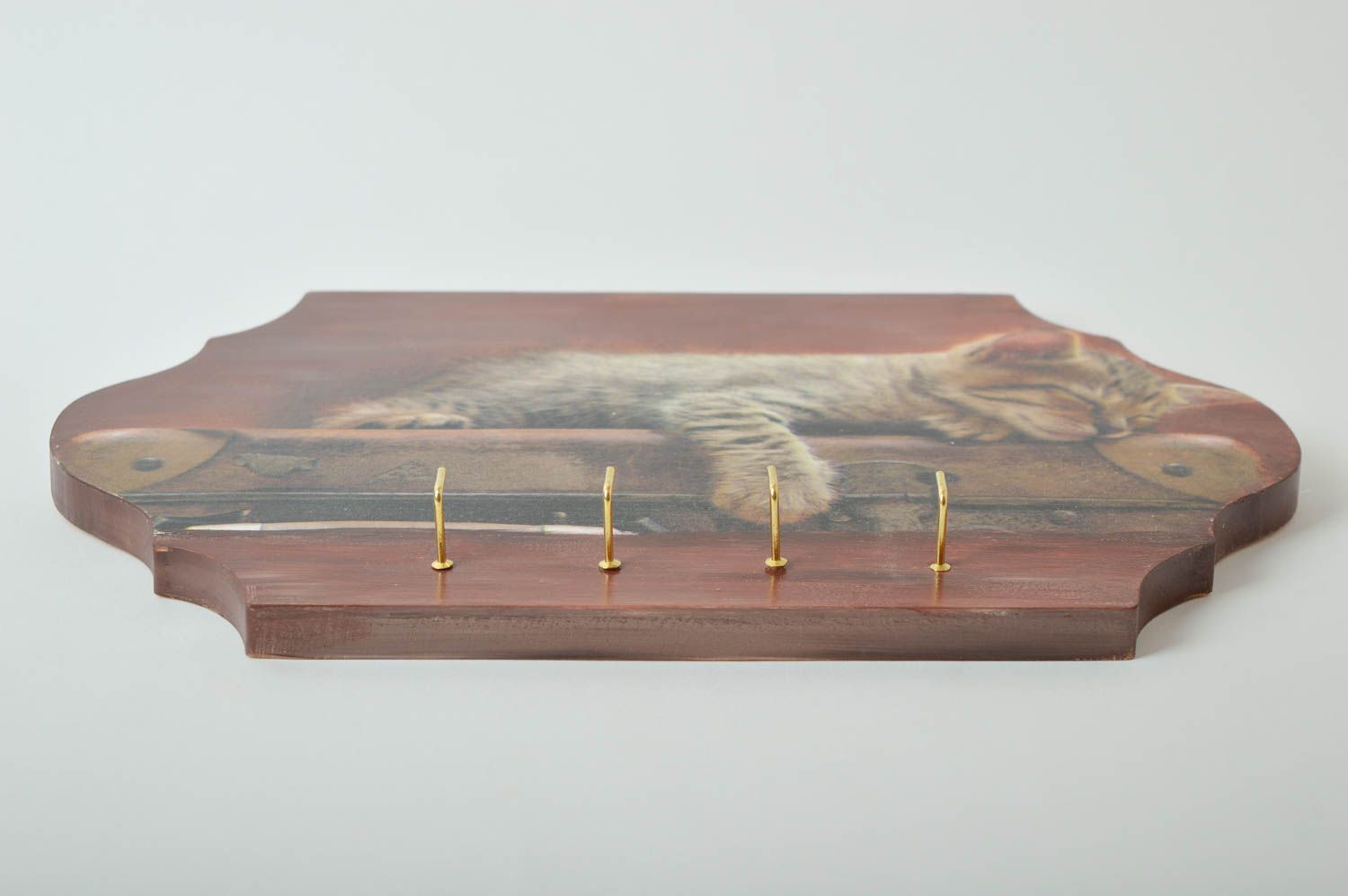 Handmade Schlüsselbrett aus Holz Wandhaken für Schlüssel Haus Deko Katze  foto 4