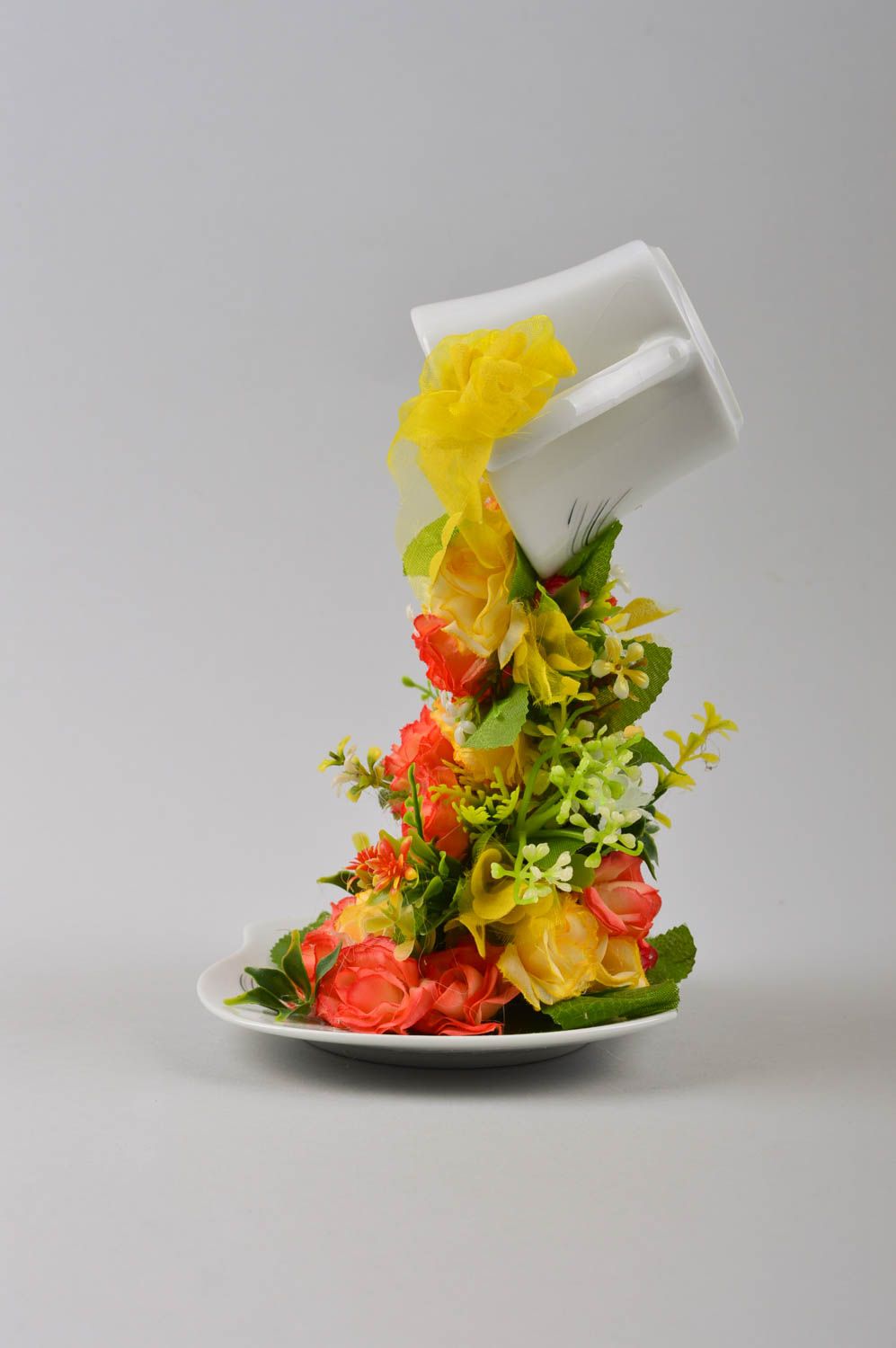 Topiario artificial taza con flores elemento decorativo regalo original foto 4