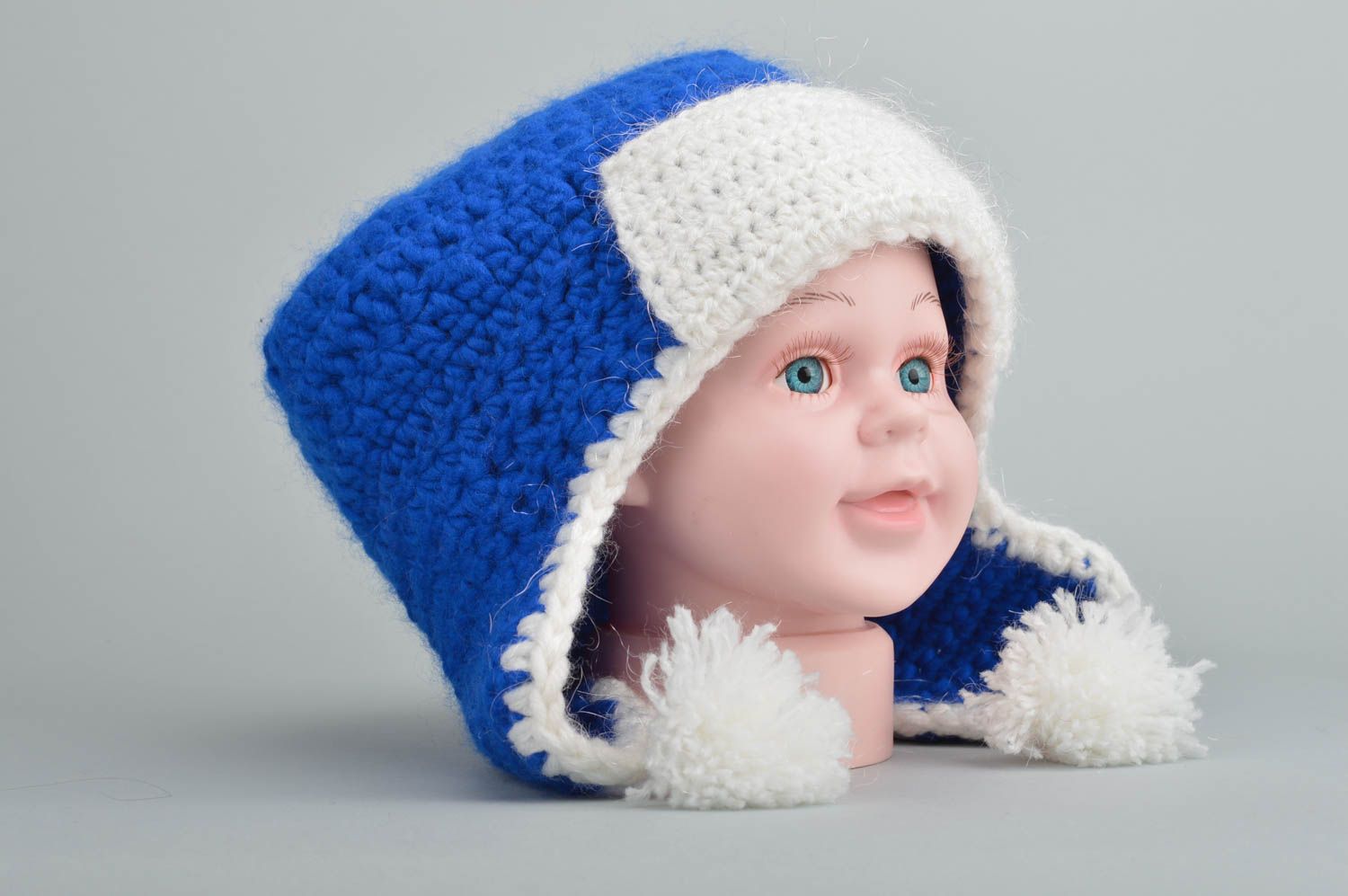 Bonnet bleu Chapeau bébé fait main Accessoires tricot au crochet cadeau photo 3