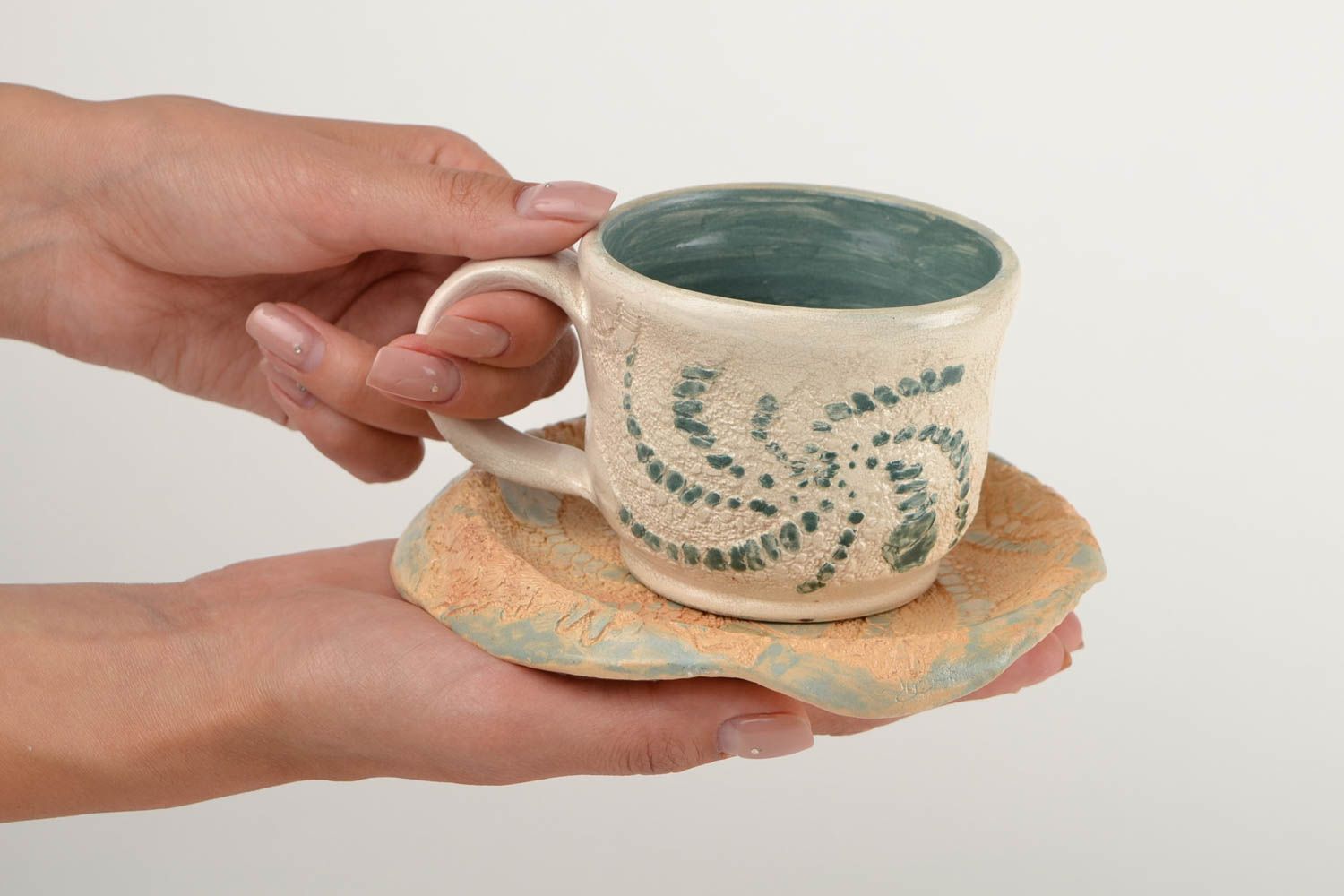 Чайная чашка с блюдцем ручной работы керамическая посуда чашка для чая фото 2