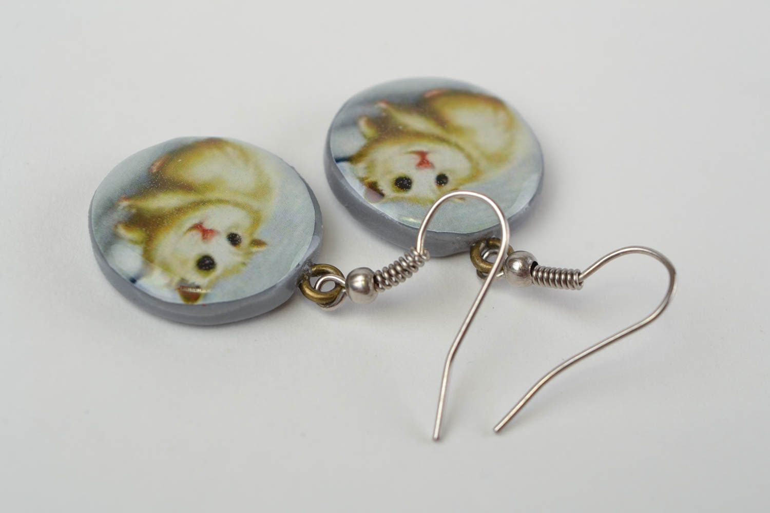 Ungewöhnliche handgemachte Ohrringe aus Polymerton mit Anhängern Hamster foto 5