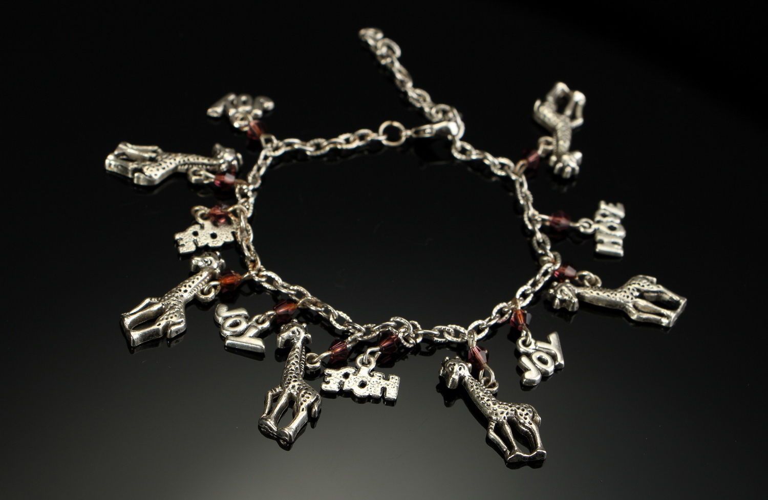 Chain bracelet with giraffes, steel and glass beads photo 1