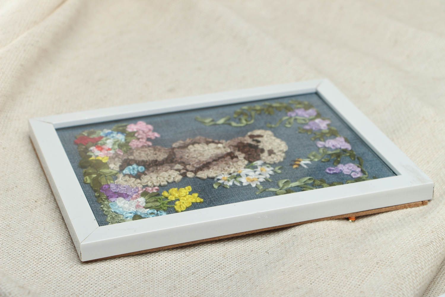 Picture embroidered with ribbons Bear photo 3