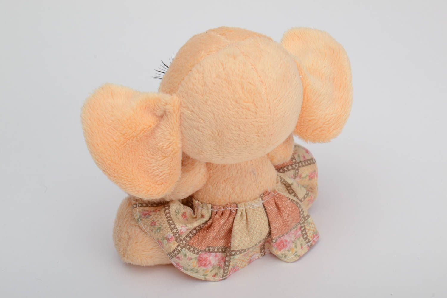 Handmade small plush soft toy elephant girl of peach color in skirt photo 4