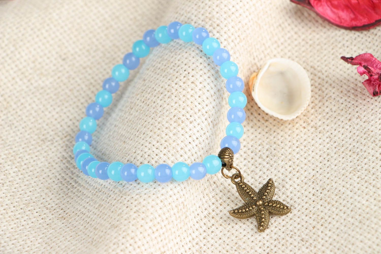 Bracelet fait main de grains de verre 'Étoile de mer' photo 5