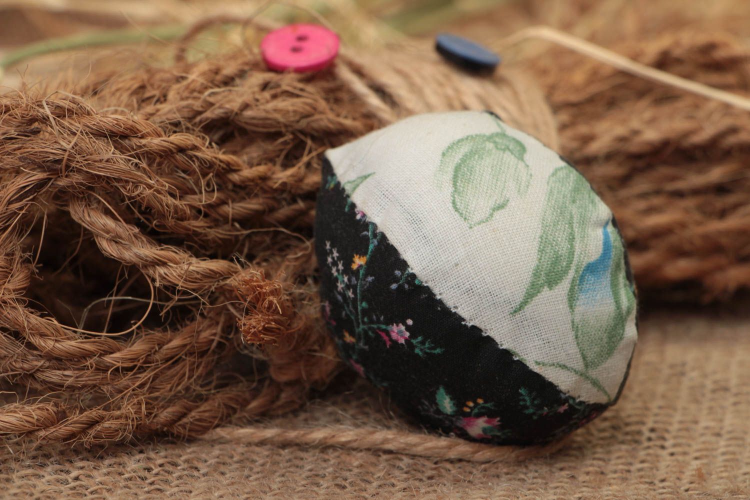 Handmade decorative fabric Easter egg soft toy sewn of chintz colorful designer photo 1