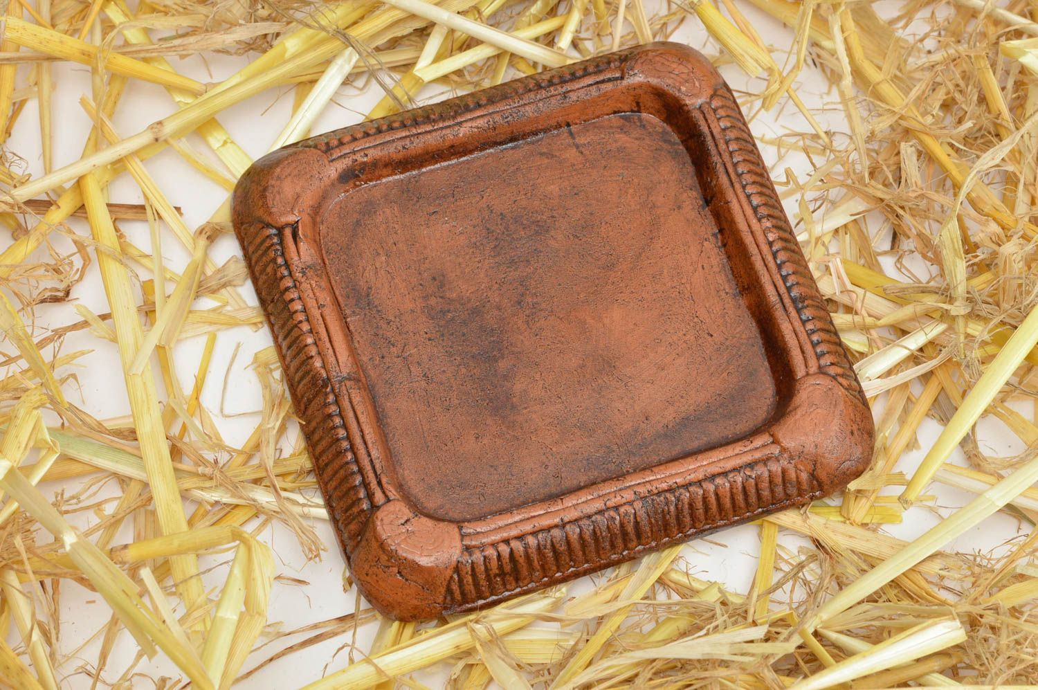 Handmade ceramic square platter for flower pot 0,5 lb photo 1