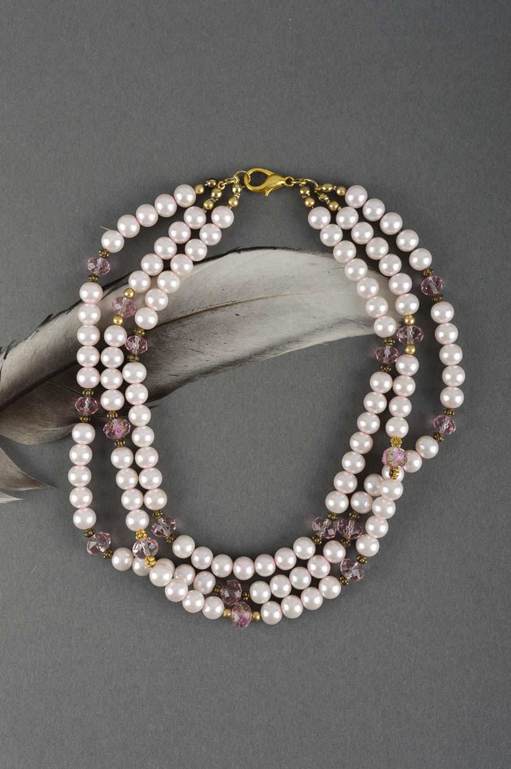 Handmade artificial pearls necklace unique designer jewelry accessory present photo 1