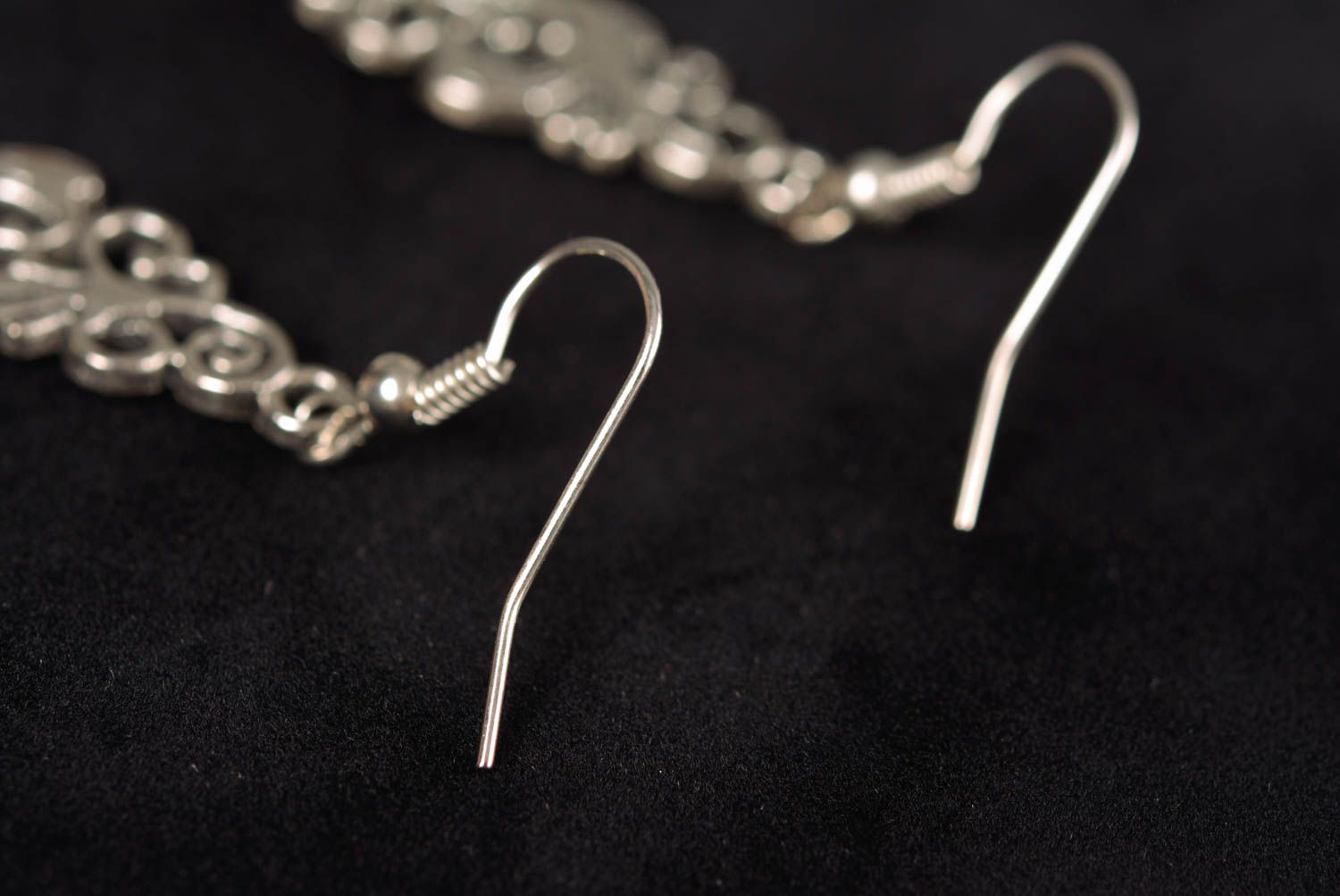 Metal earrings with rhinestones female long beautiful handmade accessory photo 5