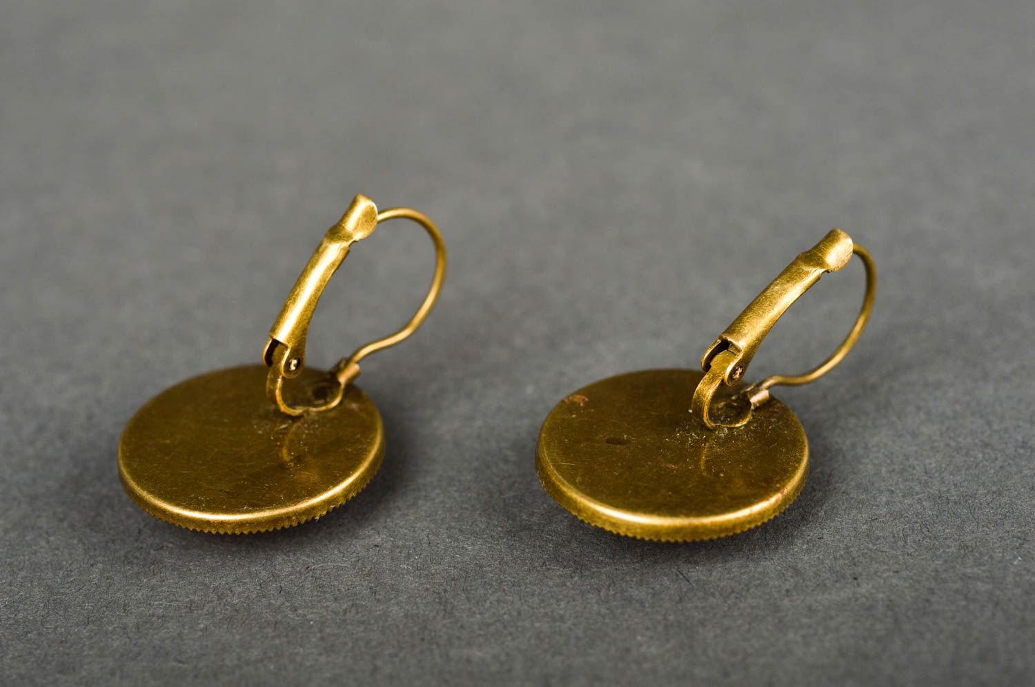 Cabochon earrings handmade designer earrings with print round-shaped earrings photo 5