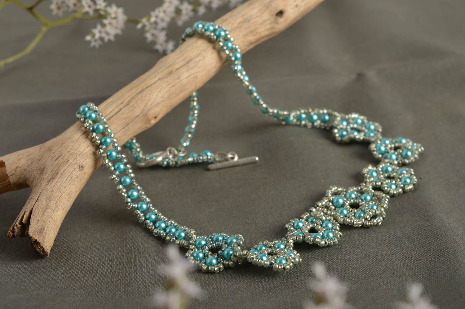Handmade elegant beaded necklace beautiful evening necklace elite accessory photo 1