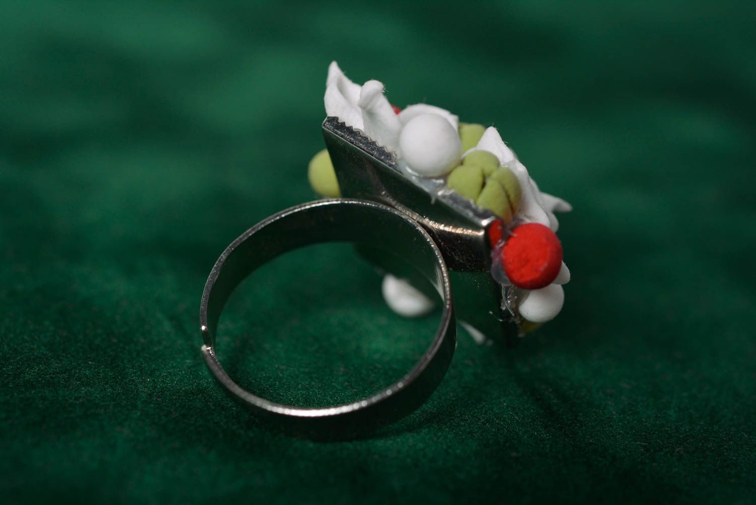 Handmade flower polymer clay ring on a metal basis designer's style photo 2