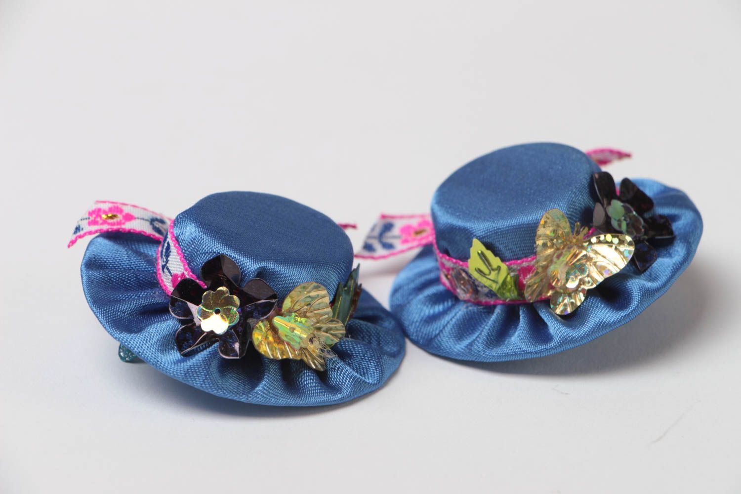 Beautiful handmade children's textile barrettes set 2 pieces Hats photo 4