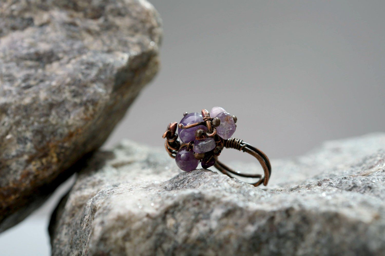 Copper ring with amethyst photo 1