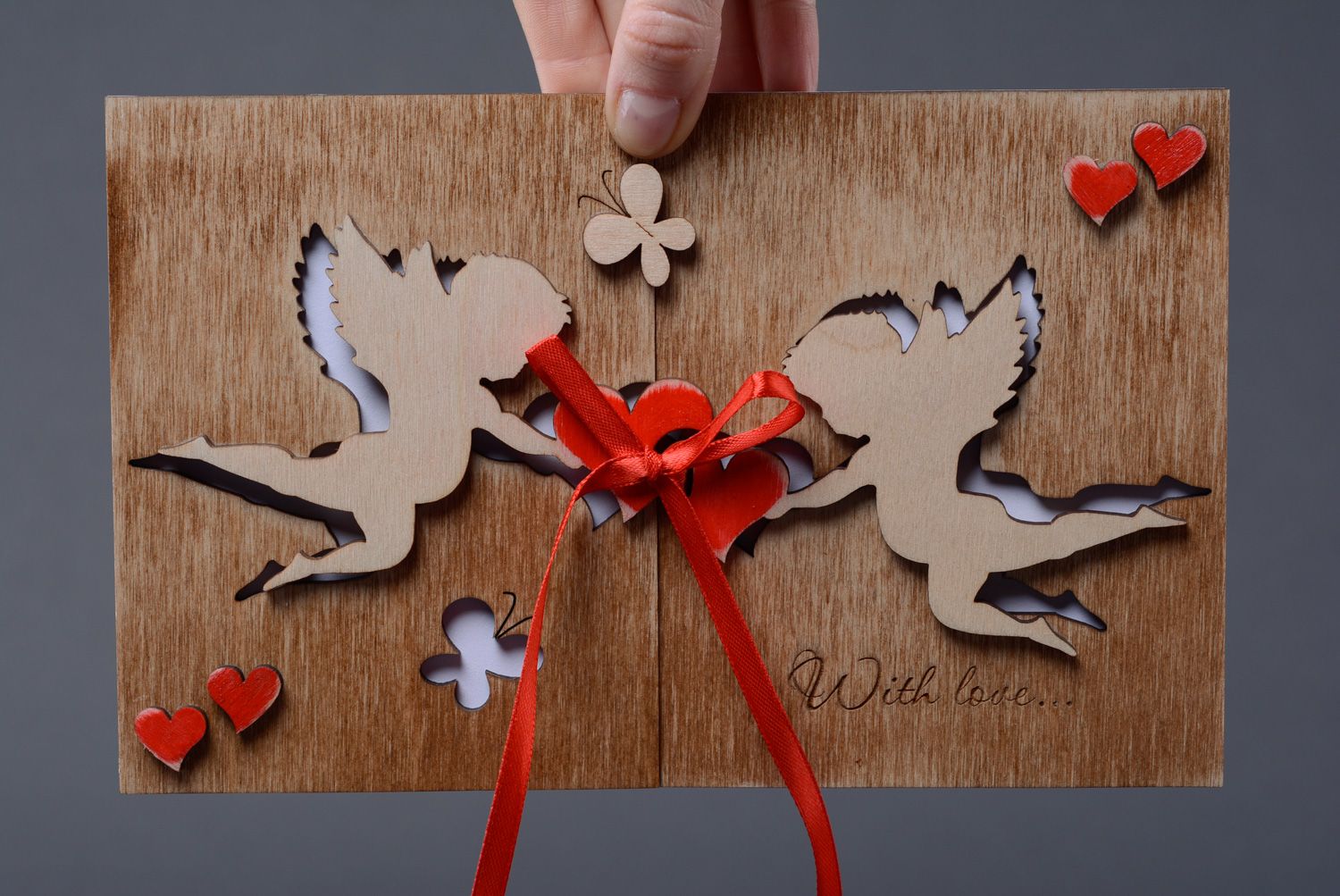 Jolie carte de vœux artisanale faite main avec rubans pour le jour des amoureux photo 4
