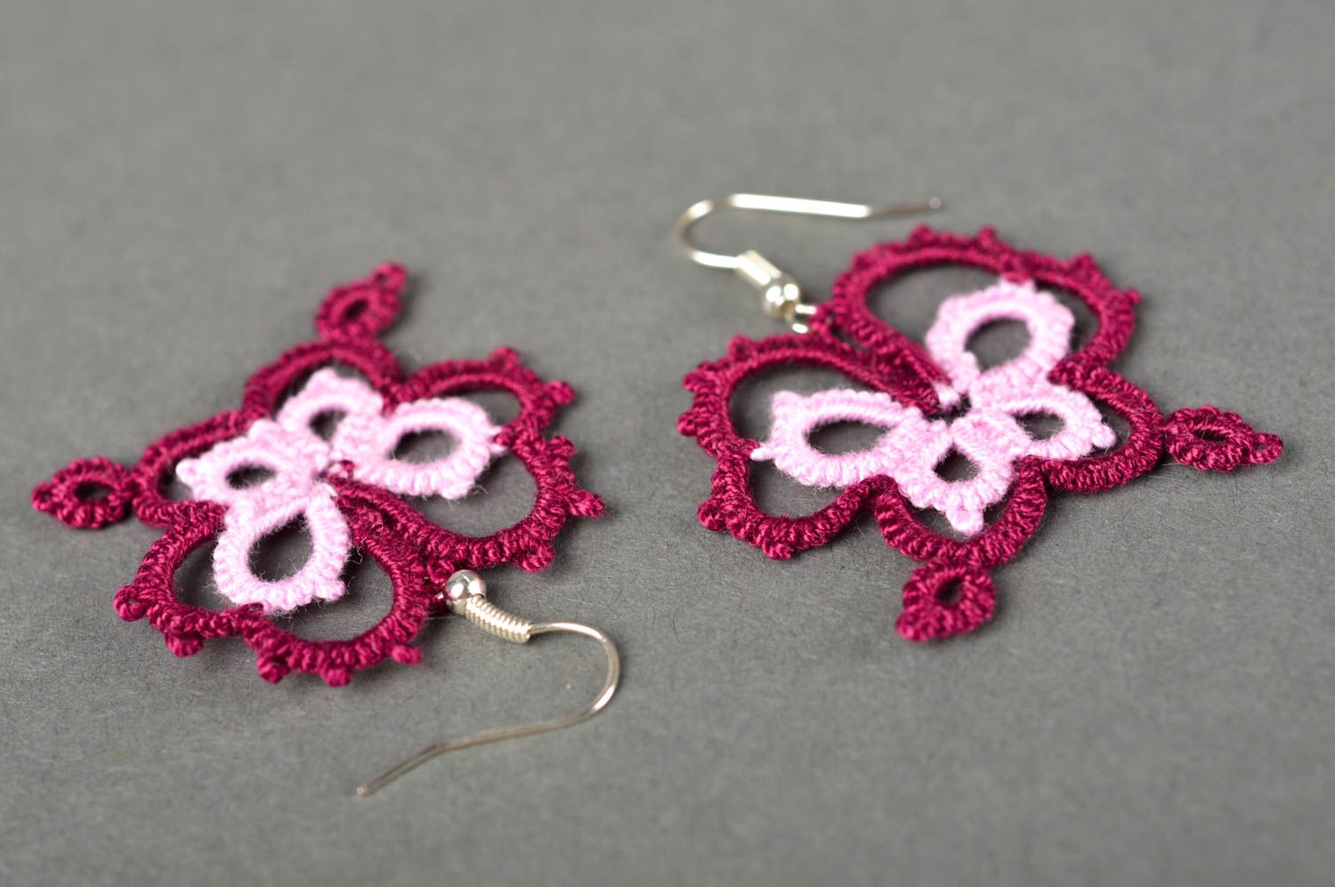 Handmade openwork jewelry earrings in shape of butterflies stylish jewelry photo 5