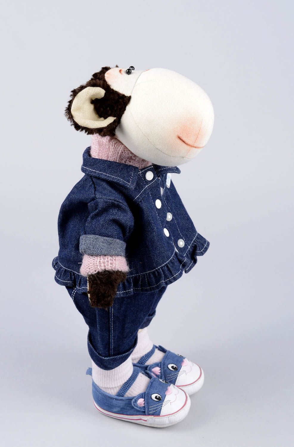 Peluche singe fait main Jouet enfant costume en jean design Cadeau original photo 3