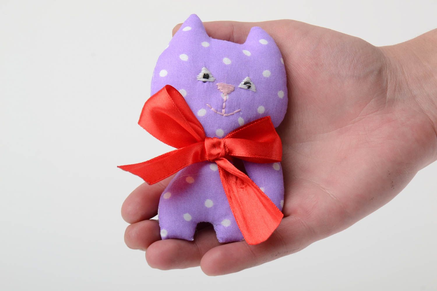 Small handmade children's natural chintz fabric soft toy Cat photo 5