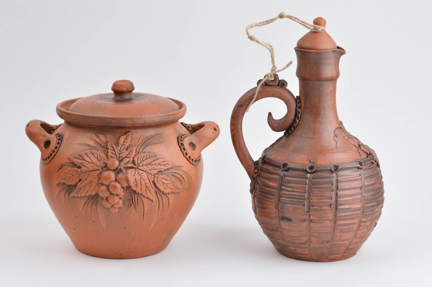 Handmade Keramik Geschirr Set Tontopf mit Deckel 1.7 L und Karaffe Wein 1.2 L foto 2