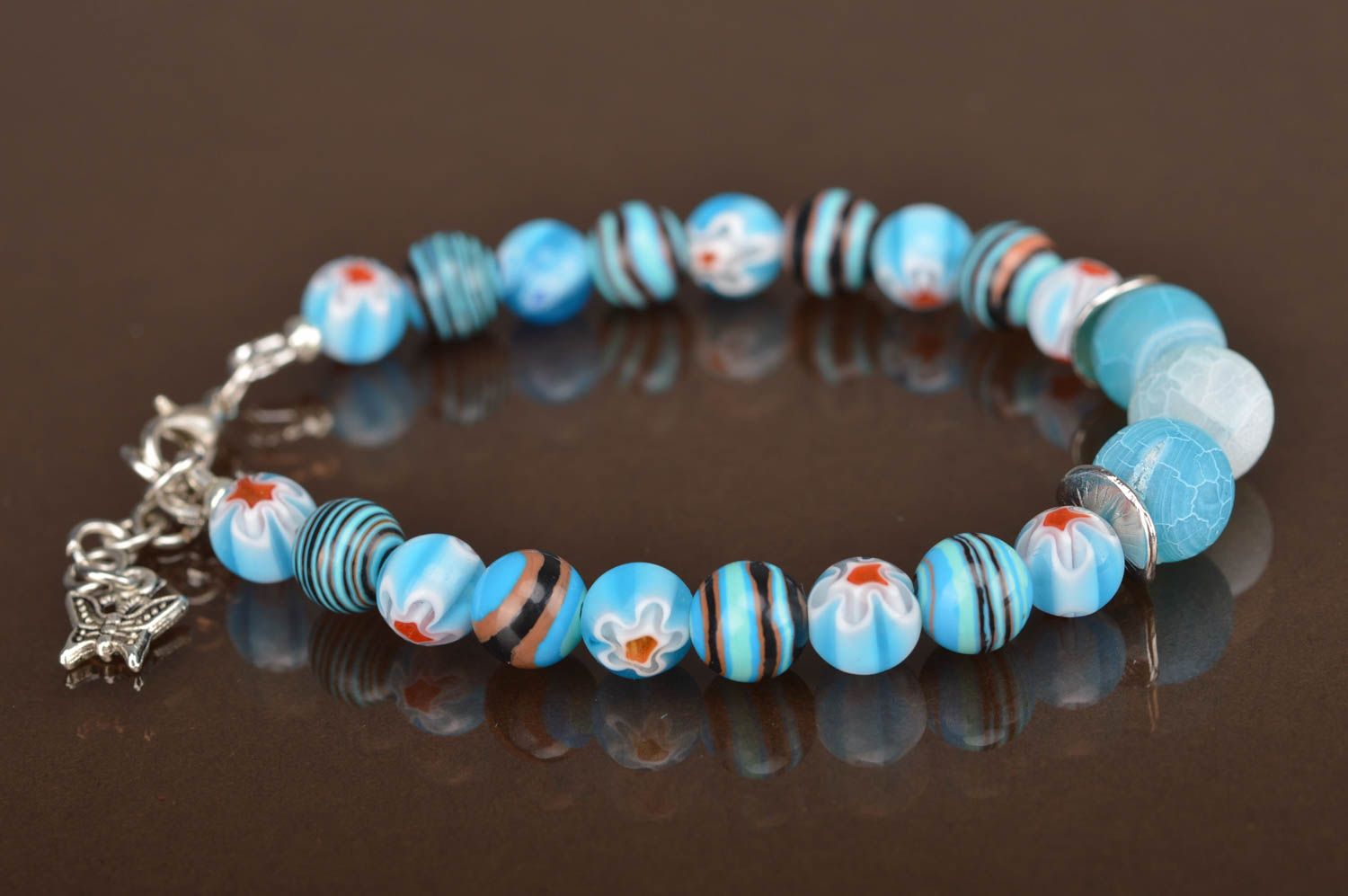 Beautiful women's handmade designer wrist bracelet with blue beads Sea Bottom photo 2