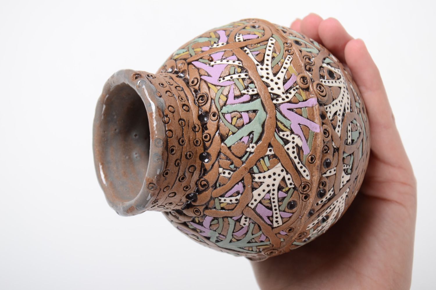 Small handmade ceramic 5 oz vase in brown color for desk, shelf décor 4, 0,78 lb photo 2