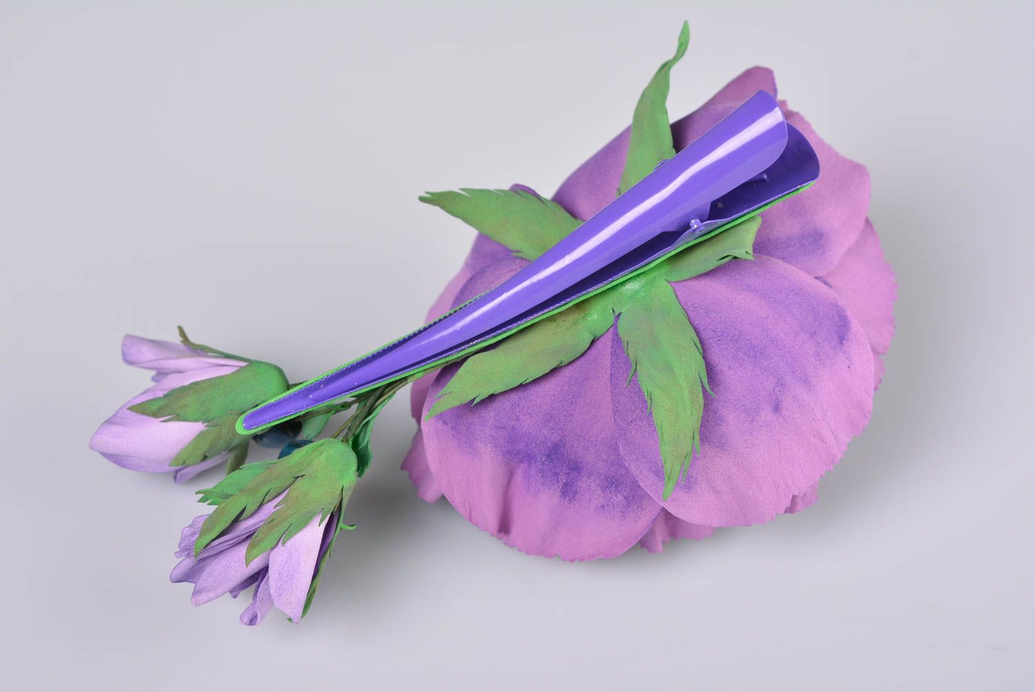 Beautiful hairpin made of foamiran lilac flower handmade designer accessory photo 4