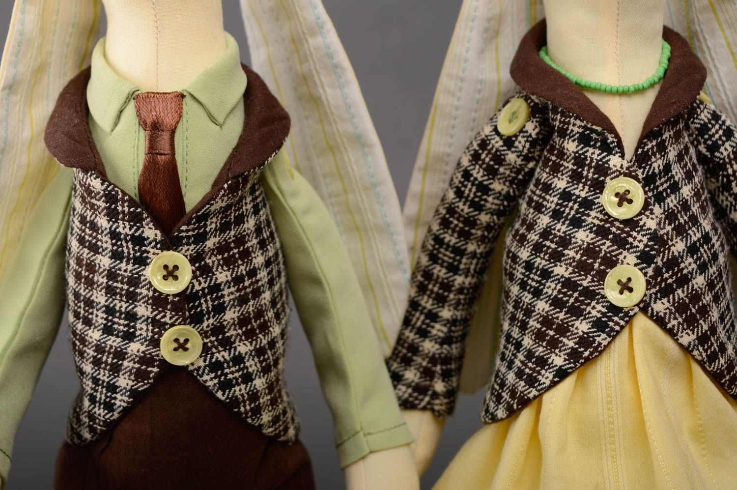 Textile toy hares in checkered jackets photo 3