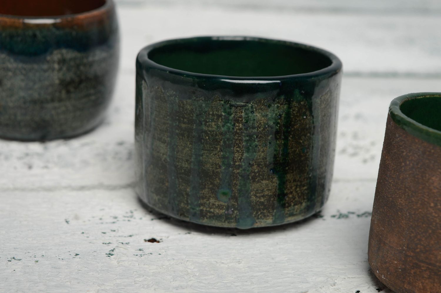 9 oz ceramic coffee cup glazed with no handle in dark green color 0,52 lb photo 3