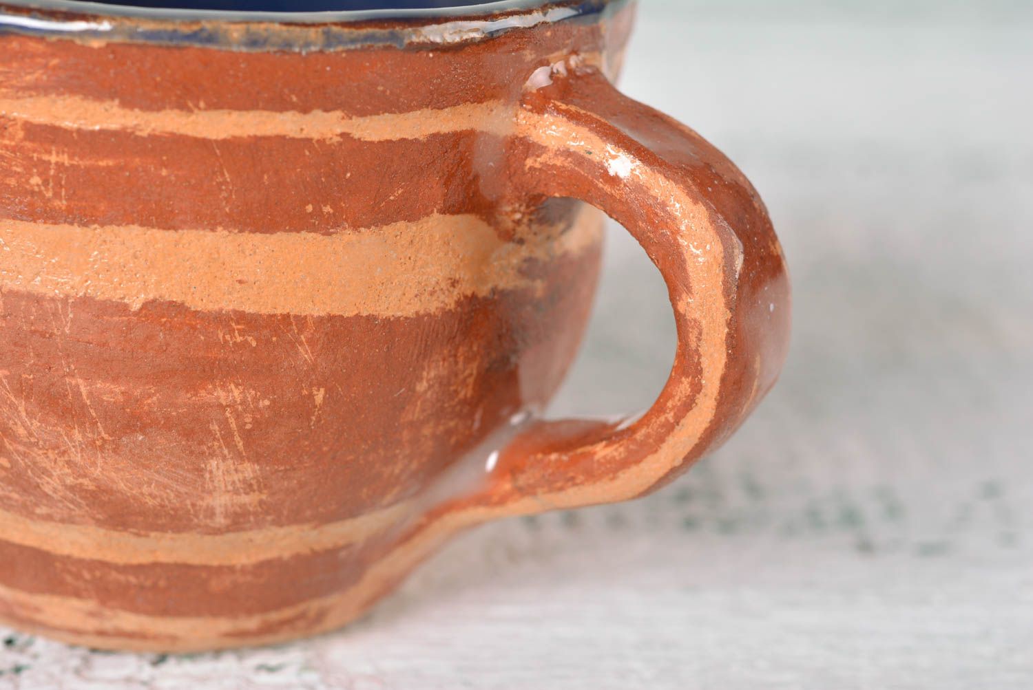 Глиняная чашка ручной работы чайная чашка посуда для чая оригинальная синяя фото 3