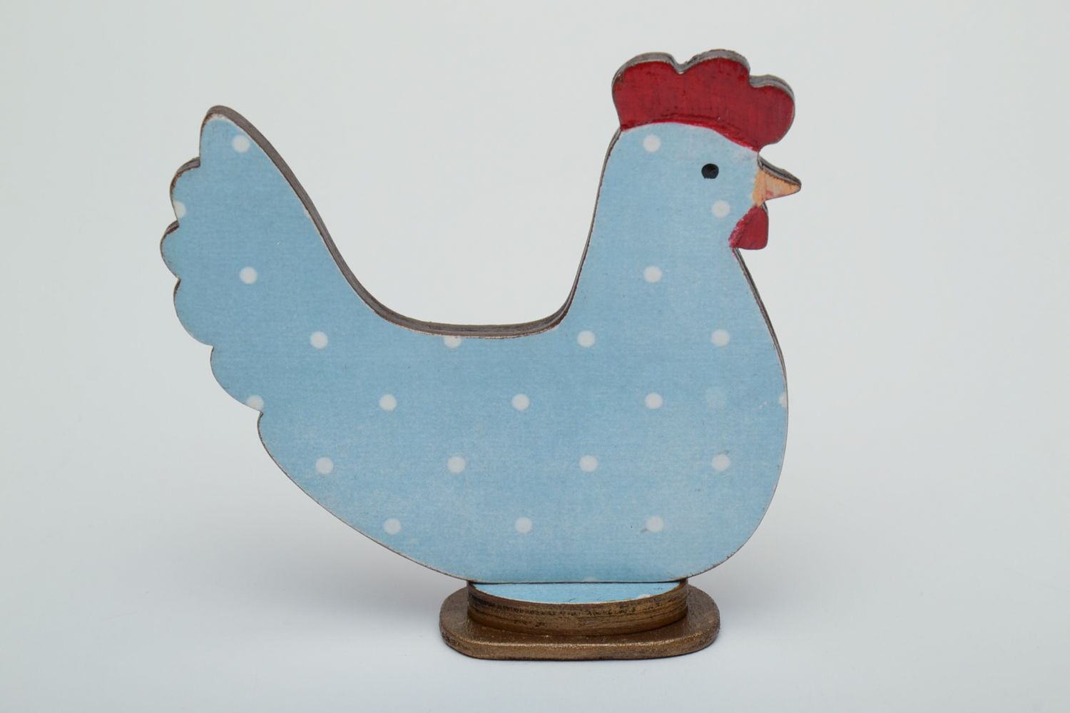 Easter wooden figurine of chicken decorated using decoupage technique photo 3