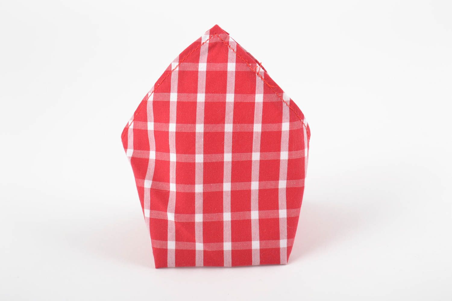 Red and white handmade designer checkered cotton handkerchief for suit pocket photo 3